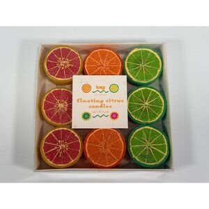 Vintage NIB Tag Floating Citrus Candles Set Of 9 Grapefruit Lime & Orange Fruit